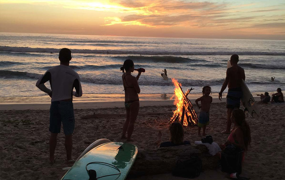 Bonfire and Surfing at Playa Guiones Beach in Nosara, Costa Rica