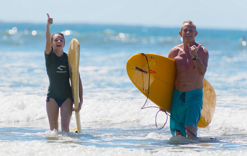 Stoked surfers at Playa Guiones