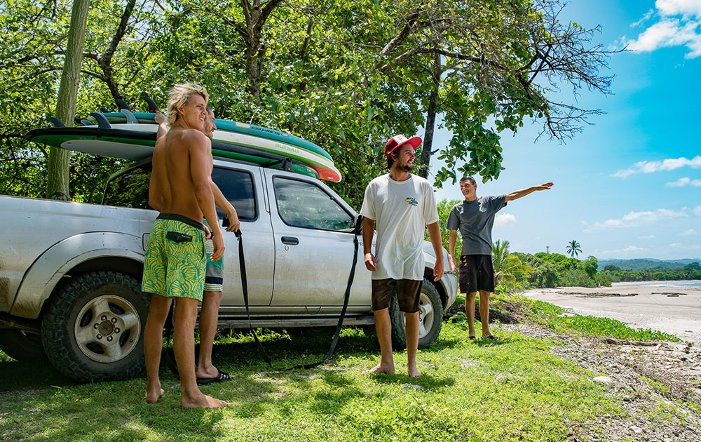Group of surfers on surf trip in Costa Rica