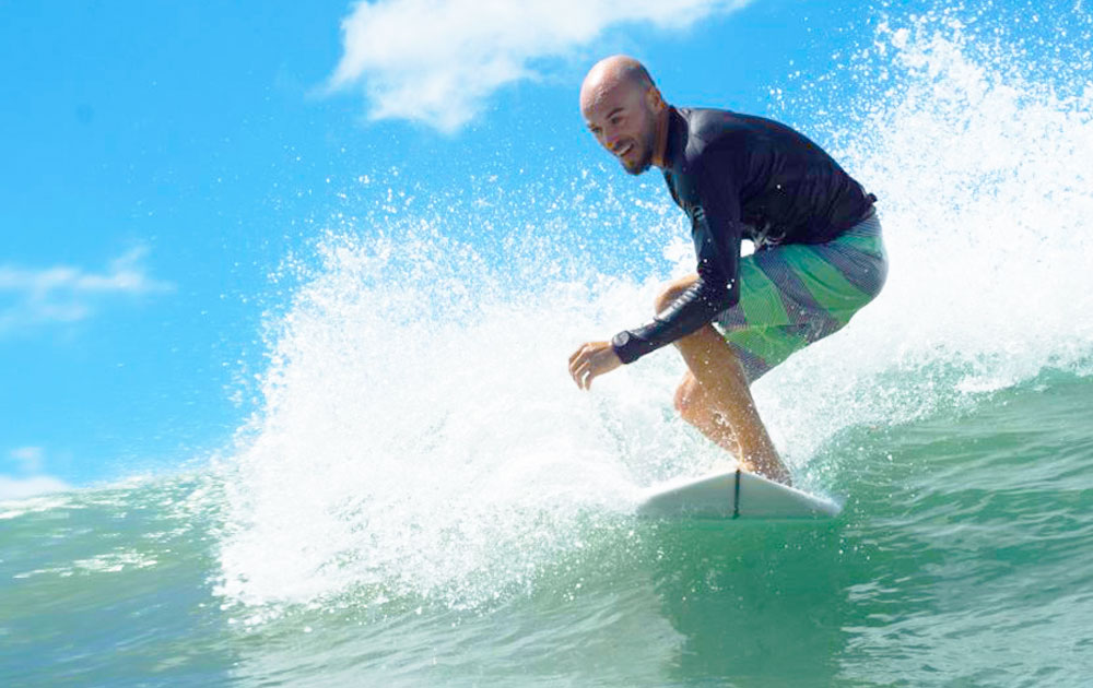 Surfing shortboard at Playa Guiones beach